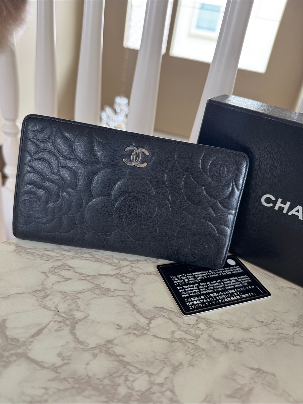 Chanel Camellia Embossed Bifold Long Wallet